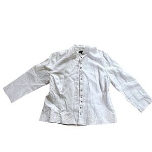 Ralph Lauren 100%‎ Linen Embroidered Mandarin Collar Jacket White Size 16